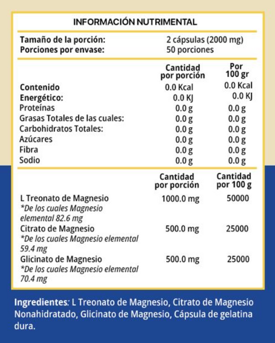 TRIMAG Mezcla de magnesios  (citrato+glicinato+treonato) - 100caps
