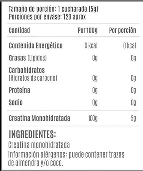 Creatina Monohidratada - 600 gramos (120 porciones)