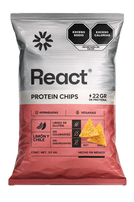 React CAJA DE 8 Chips de Proteína - Sabor Chile-Limón