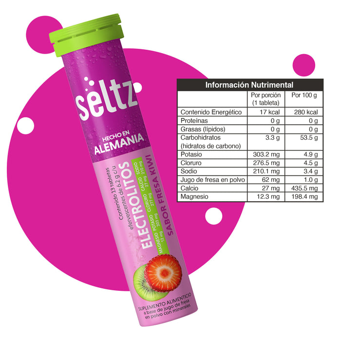 Electrolitos Fresa Kiwi  Seltz Tabletas Efervescentes - 13 tabletas