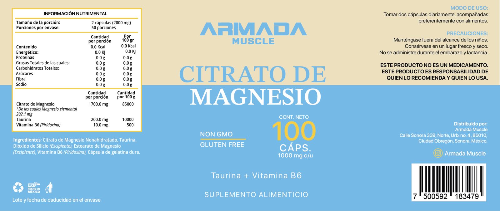 CITRATO DE MAGNESIO ARMADA - 100caps