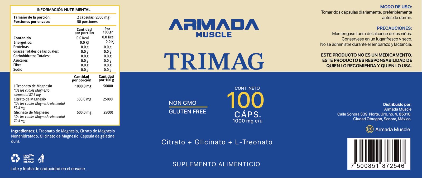 TRIMAG Mezcla de magnesios  (citrato+glicinato+treonato) - 100caps